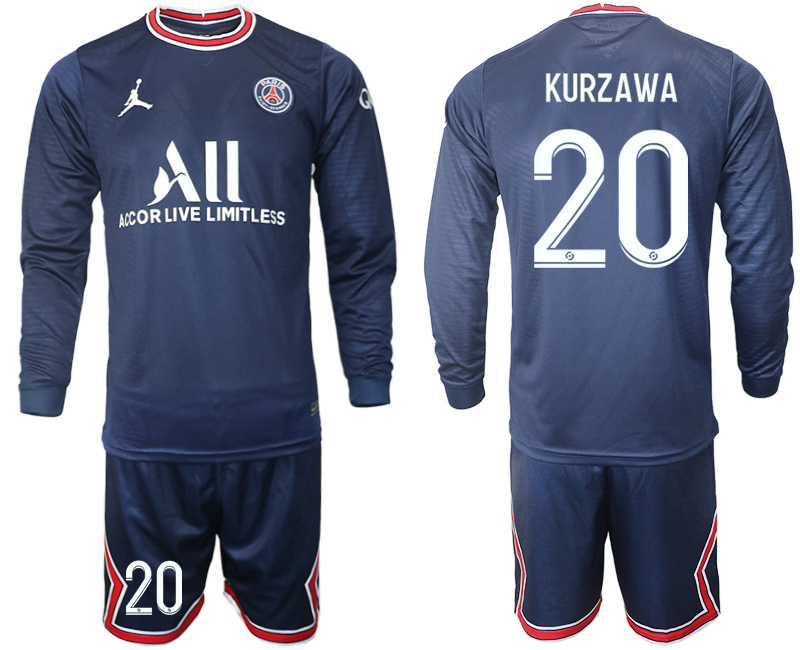 Men 2021-2022 Club Paris St German home blue Long Sleeve #20 Soccer Jersey
